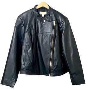 Michael Kors Black Leather Moto Jacket Size 3X